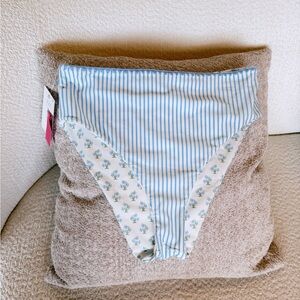 Chelsea & Violet Light Blue Striped Floral-Trim Kids Bottoms